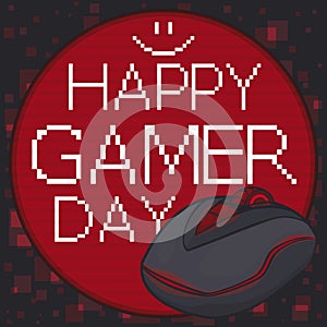 Round Button with Gaming Mouse Promoting Gamer Day Celebration, Vector Illustration