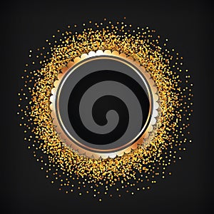 Round button with gold frame on dark background