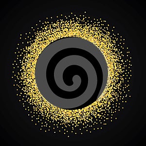 Round button with gold frame on dark background