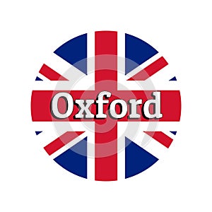 Round button Icon of national flag of United Kingdom of Great Britain. Union Jack on the white background with lettering