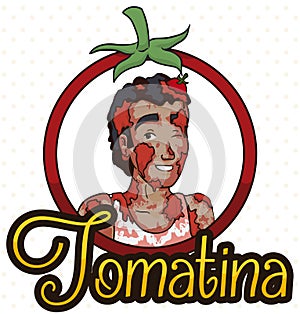 Round Button with Smiling Man for Tomatina Event, Vector Illustration photo