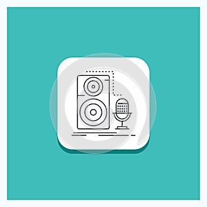 Round Button for Live, mic, microphone, record, sound Line icon Turquoise Background