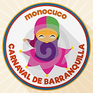 Round Button with Monocuco Design for Barranquilla`s Carnival Celebration, Vector Illustration