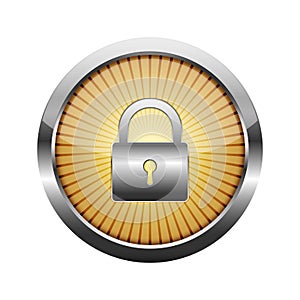 Round button with padlock icon. Vector illustration.
