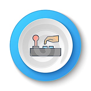 Round button for web icon. Arcade, joystick, game. Button banner round, badge interface for application illustration