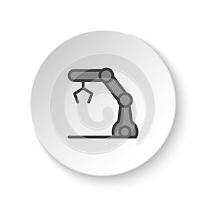 Round button for web icon, automate robot, hydraulic arm. Button banner round, badge interface for application illustration