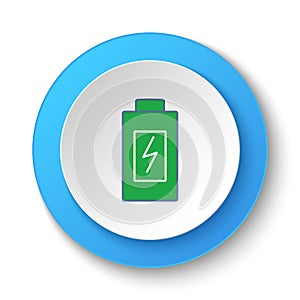 Round button for web icon. Battery, charging vector icon. Button banner round, badge interface for application illustration