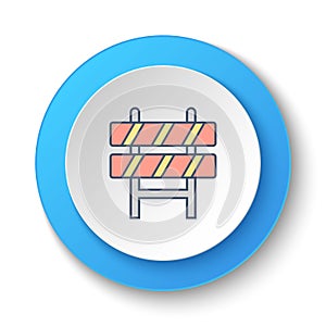 Round button for web icon, building, road block. Button banner round, badge interface for application illustration