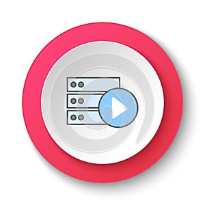 Round button for web icon, Database server play. Button banner round, badge interface for application illustration