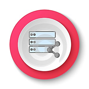 Round button for web icon, Database server share. Button banner round, badge interface for application illustration