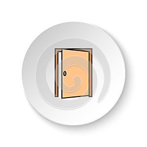 Round button for web icon, Door, open, icon. Button banner round, badge interface for application illustration