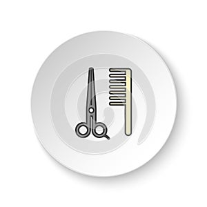 Round button for web icon, Scissors, comb, barber. Button banner round, badge interface for application illustration