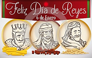 Round Buttons with Portraits of The Magi for Epiphany, Vector Illustration photo