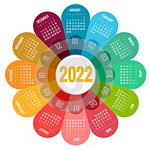 Round Calendar Planner for 2022. Calendar template for 2022. Stationery Design Print Template with Place for Photo, Your
