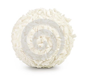 round candy raffaello with coconut flakes and nut isolated on white background photo