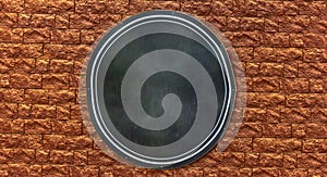 Round canvas banner on the wall