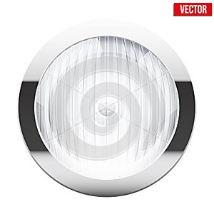 Round car headlight. Vintage Vector Illustration.
