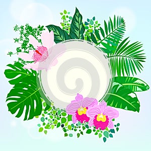 Round card with tropical elements of decor