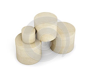 Round cardboard boxes stack isolated on white background.