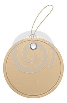 Round cardboard tag. Luggage brown paper label