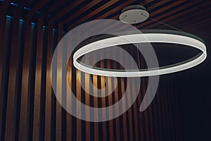 round ceiling lights in the night, interior design round lights on ceiling. Skylight with led strip.