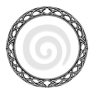 Round Celtic frame. Black pattern, isolated vector on white background.