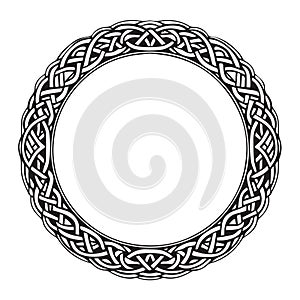 Round Celtic frame. Black pattern, isolated vector on white background.
