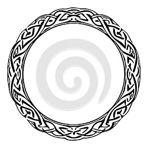 Round Celtic frame. Black pattern, isolated vector on white background.