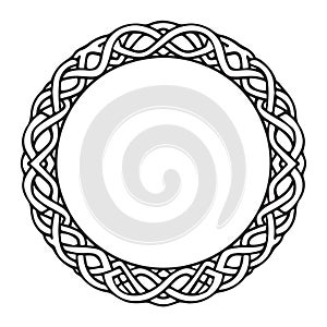 Round Celtic frame. Black pattern, isolated vector on white background.