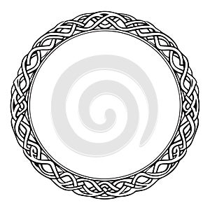 Round Celtic frame. Black pattern, isolated vector on white background.