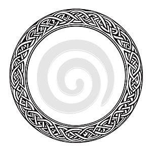 Round Celtic frame. Black pattern, isolated vector on white background.