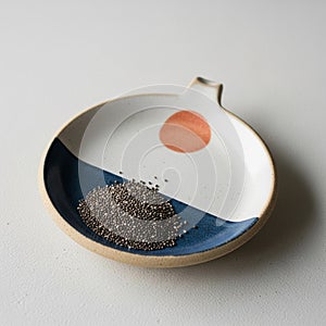 Round ceramic plate with a unique