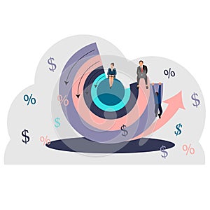 Round chart. business people sitting on the chart. Vector illustration of the market share