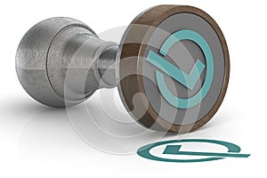 Round check mark with round stamp