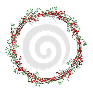 Round Christmas wreath with holly branches