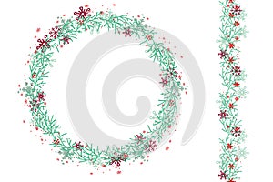 Round Christmas wreath isolated on white.