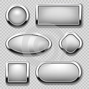 Round chrome button collection on transparent background. Vector metal buttons photo