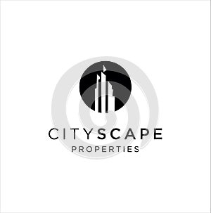 Round Circle buildings logo template silhouette . Abstract real estate vector design. Cityscape logo Design Illustration