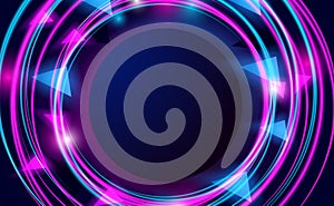 Round circle with neon line pink and cyan color and bright glowing effect for nightlife background