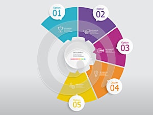 round circle timeline infographic element report background with business line icon 5 steps