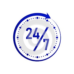 Round the clock, 24/7 service icon, monochrome style. Vector illustration