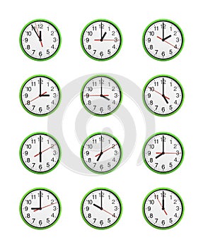 Round clock with arrows isolated on white. Set.