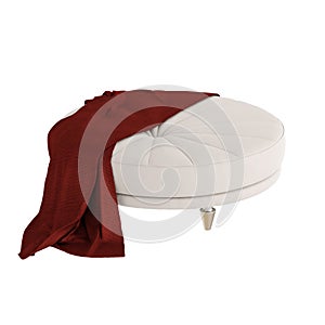 Round cloth pouf witch red plaid on a white background. 3d rendering