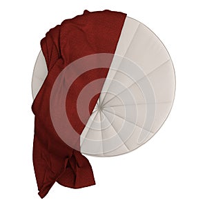 Round cloth pouf witch red plaid on a white background on top view. 3d rendering
