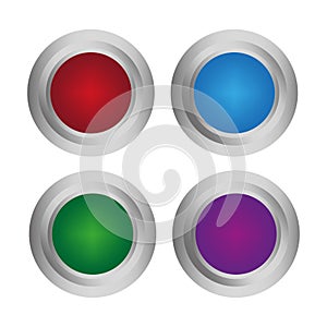 round colored buttons. Emergency symbol. Glossy brooch pin. Vector illustration.