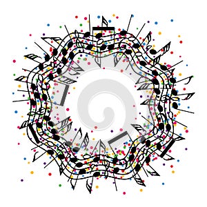 Round colorful background of music notes, vector