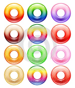 Round colorful jelly rings set. Sweet candies.