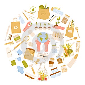 Eco-friendly zero waste concept with sustainable lifestyle elements. photo