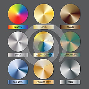 Round cone metal gradients set. Vector illustration for designer. Mesh grid. photo