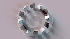 Round construction of cubes, computer generated. 3d rendering of isometric background